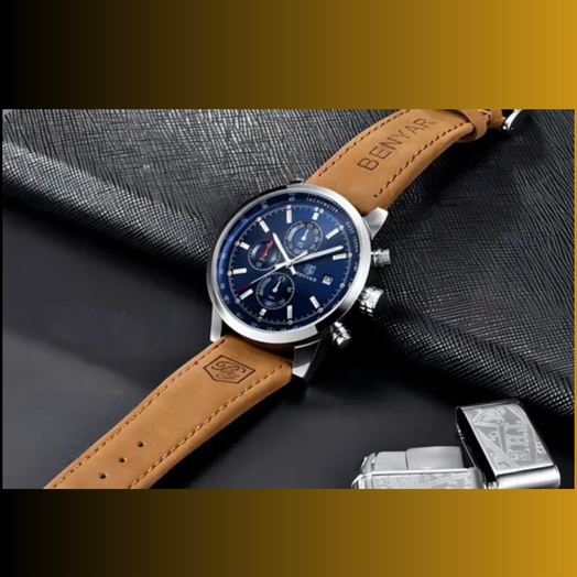 Benyar Reloj Blue para hombre, correa de piel y cristal de cuarzo