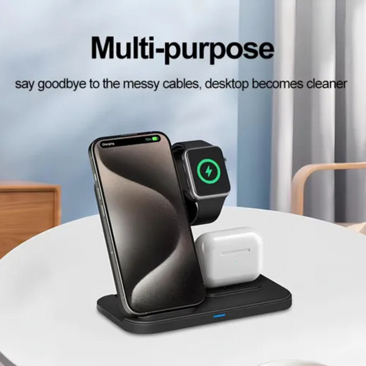 Cargador 3 En 1 Base de Carga Rapida Wirless Inalámbrico Portátil