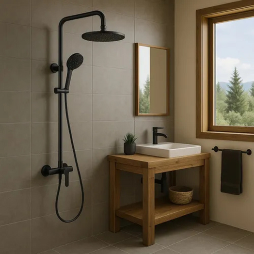 Barral Ducha Columna Negro Acero Inox 3 En 1 Con Monomando