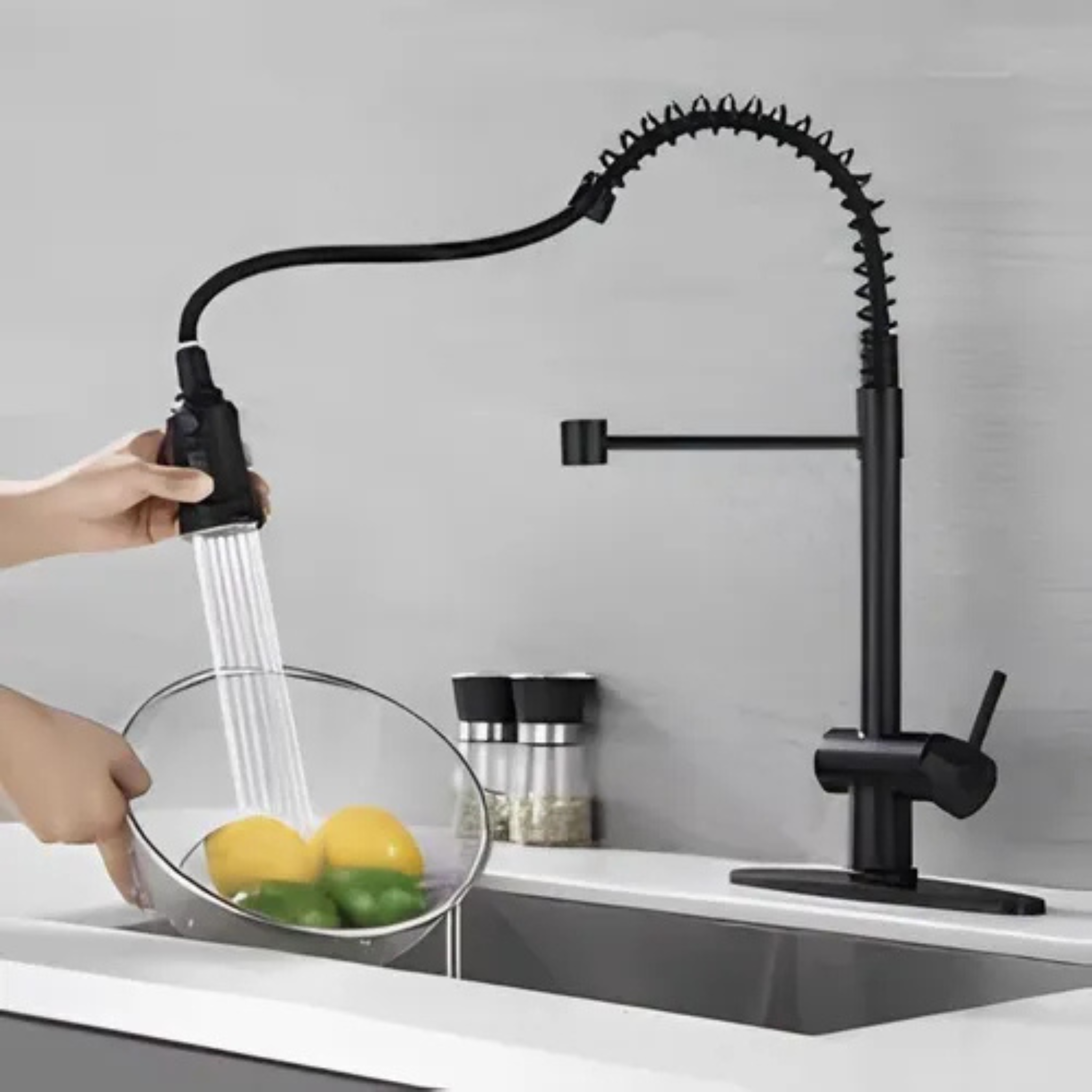 Canilla Grifo Monocomando Flexible Extensible Cocina Mesada color Negro