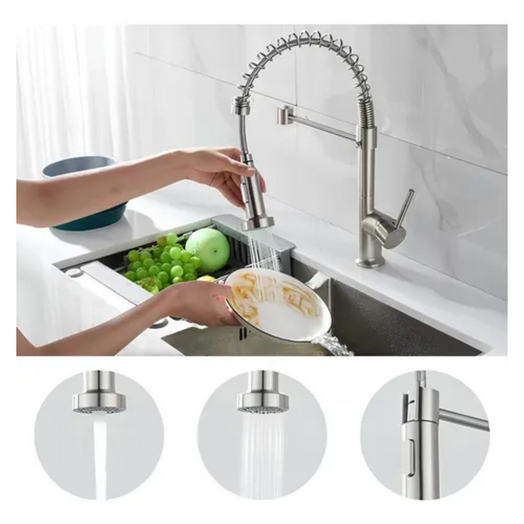 Canilla Grifo Monocomando Flexible Extensible Cocina Mesada Plateado Cromado