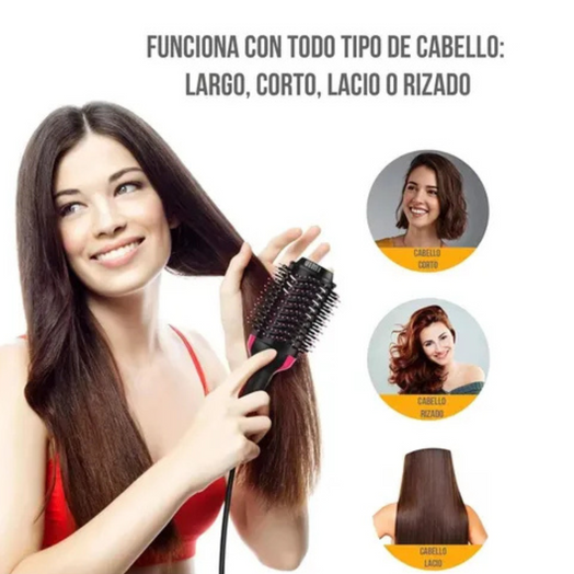 Cepillo Peine Alisador Secador 360o Brushing Anti Frizz Negro/fucsia