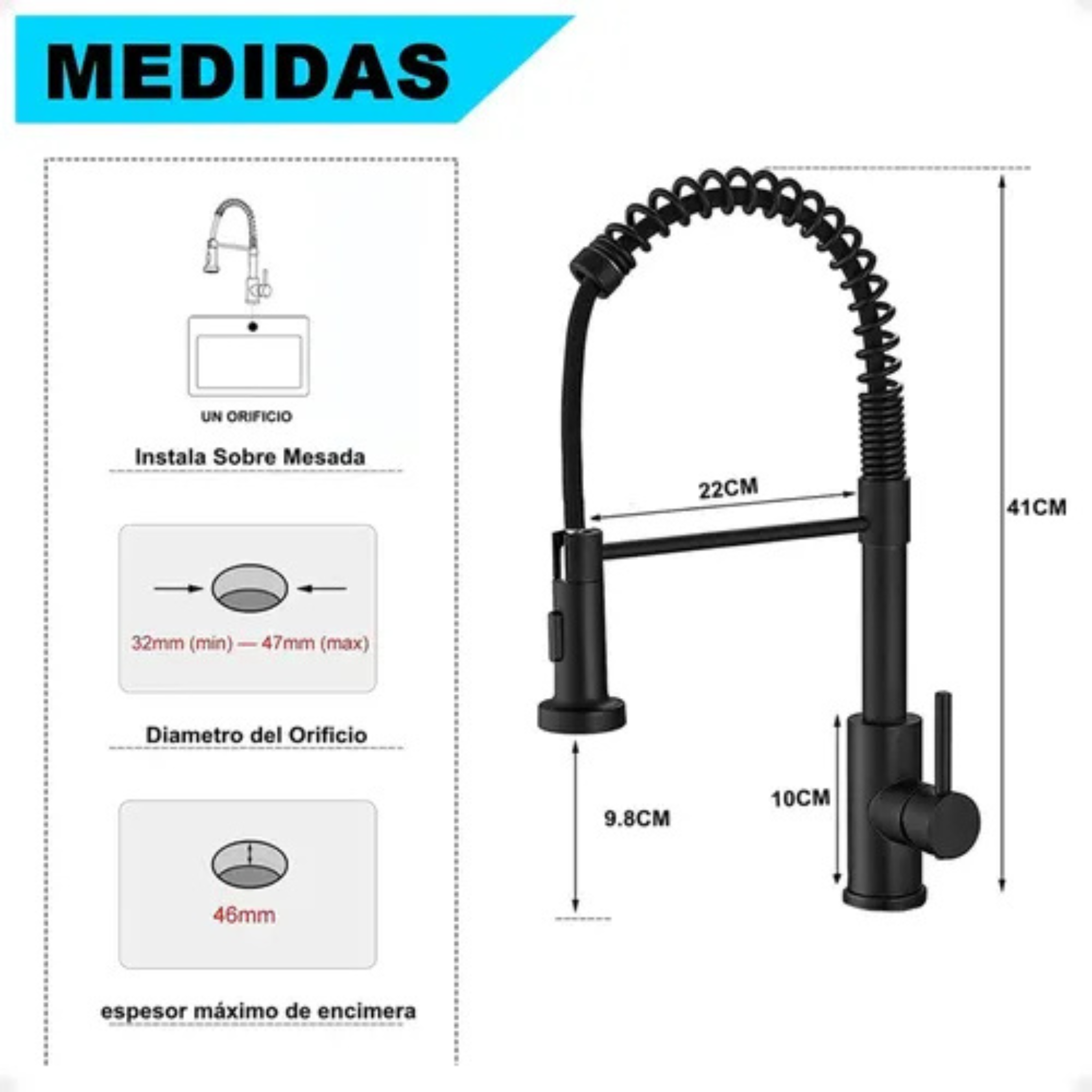 Canilla Grifo Monocomando Flexible Extensible Cocina Mesada color Negro