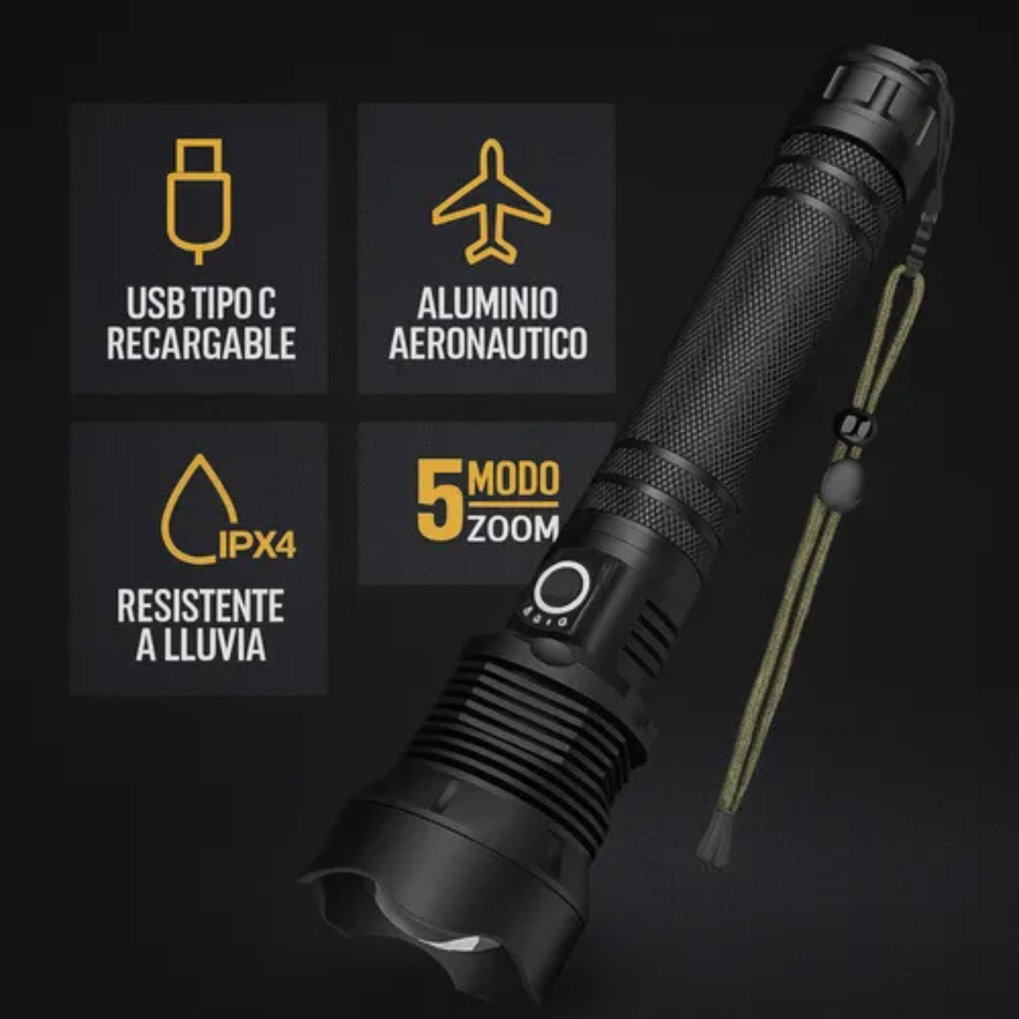 Linterna Táctica Militar Led Recargle para Camping Pesca y más