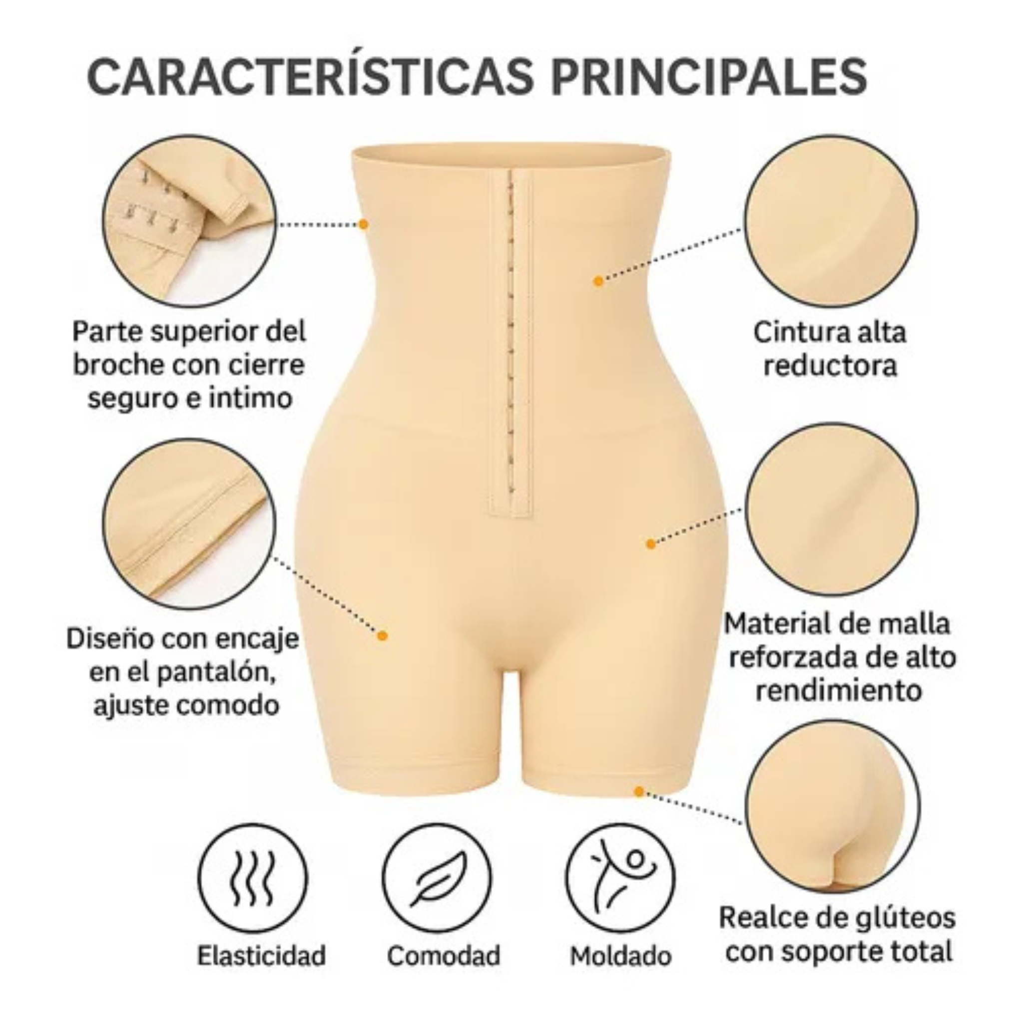 Faja Control Abdomen Alta Compresión Levanta Glúteos Moldeadora Negro&Beige cod 1651