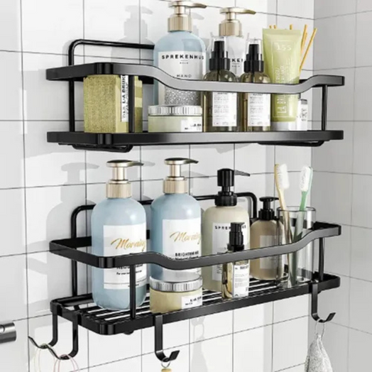 Organizador De Ducha Repisa Baño Set X2 Adhesivo Estantes Negro