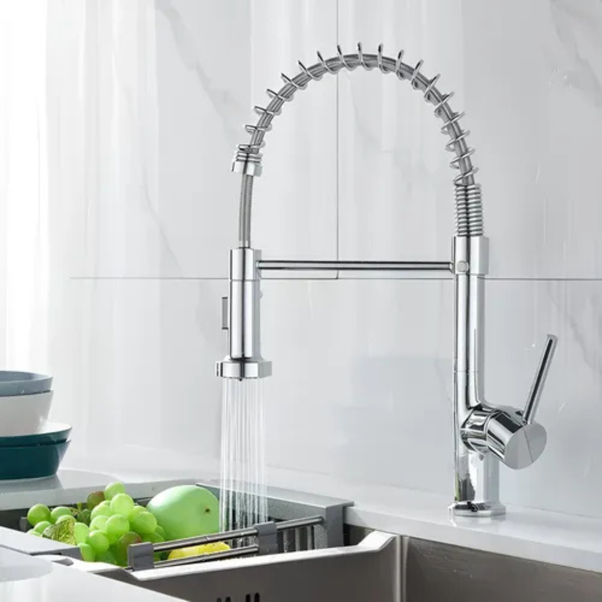 Canilla Grifo Monocomando Flexible Extensible Cocina Mesada Plateado Cromado