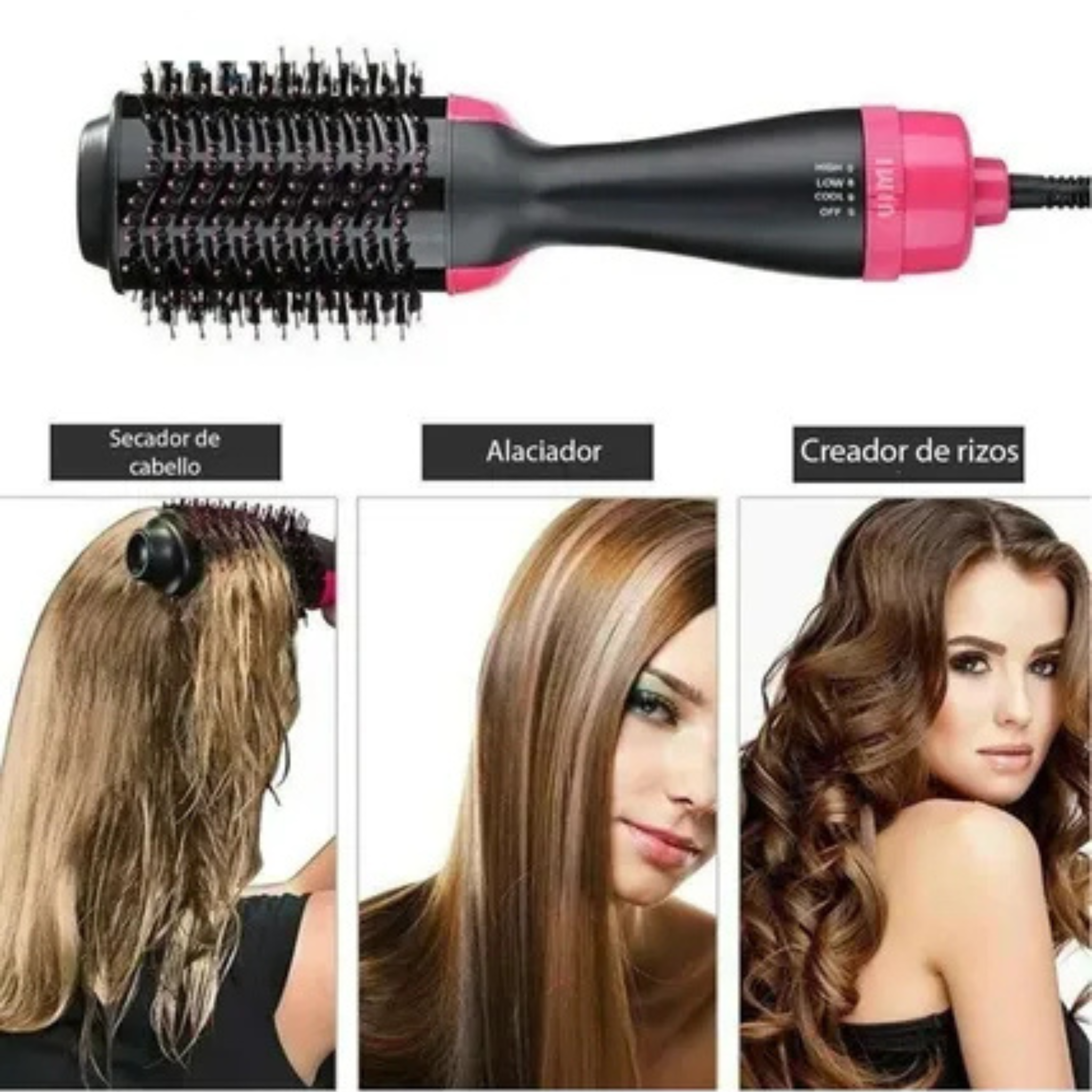 Cepillo Peine Alisador Secador 360o Brushing Anti Frizz Negro/fucsia