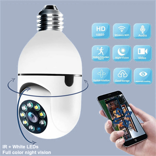Cámara De Seguridad Vigilancia Lampara Wifi Premium HD
