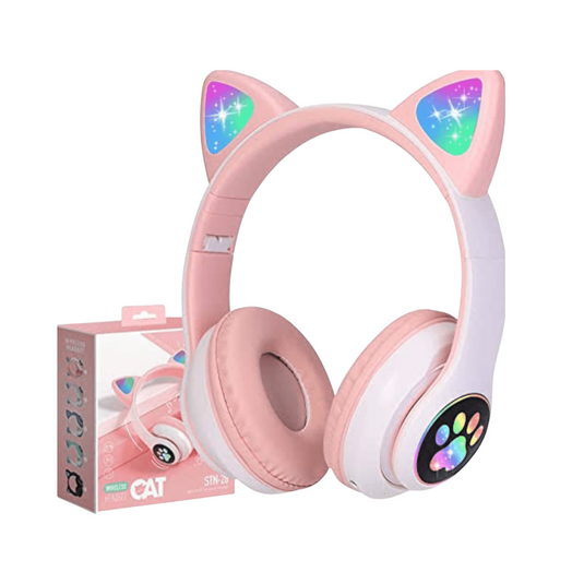 Auriculares Bluetooth Manos Libres para Niños Orejas de Gatito & Luces Color Rosa
