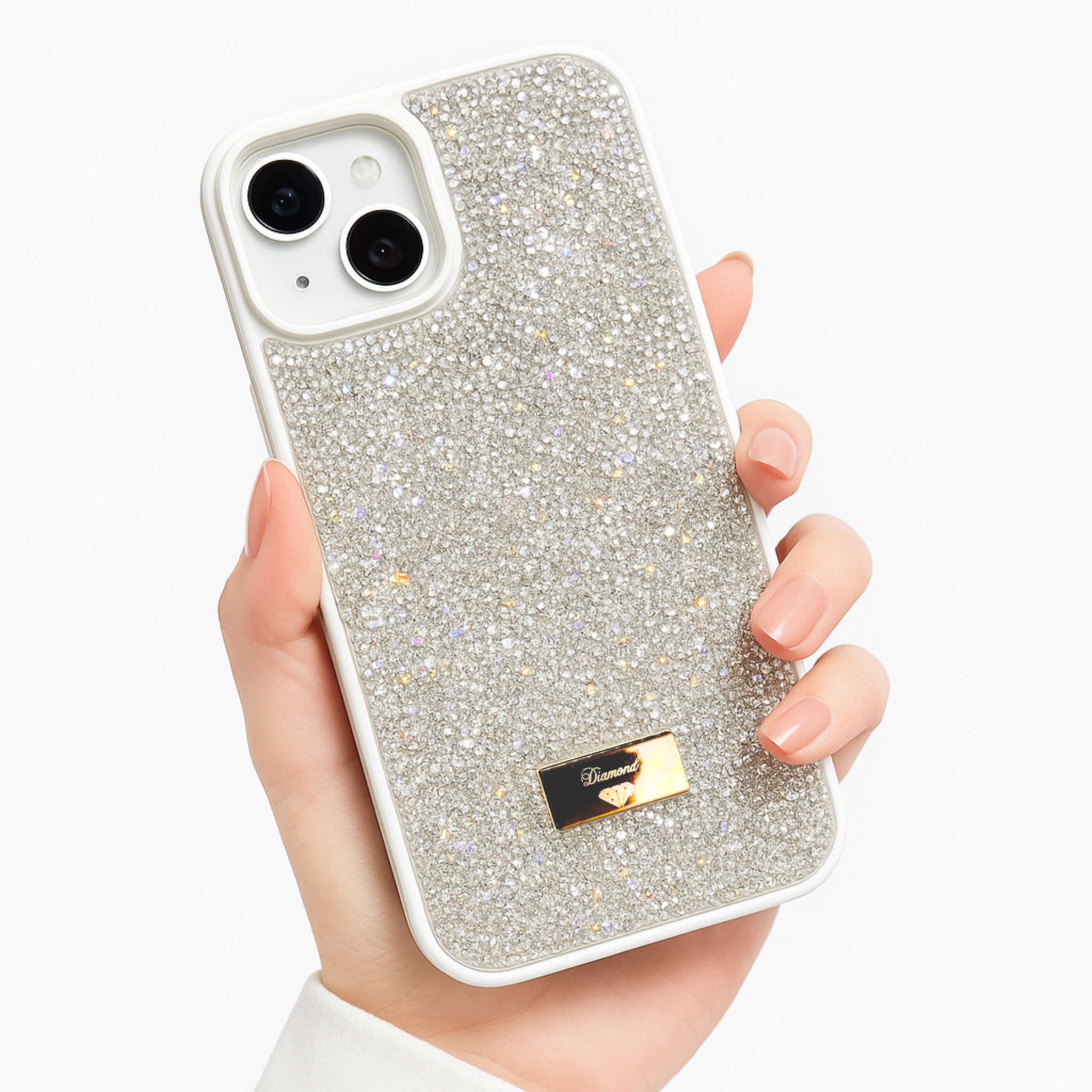 Funda Para Iphone Diamond Case con Brillos color Blanco