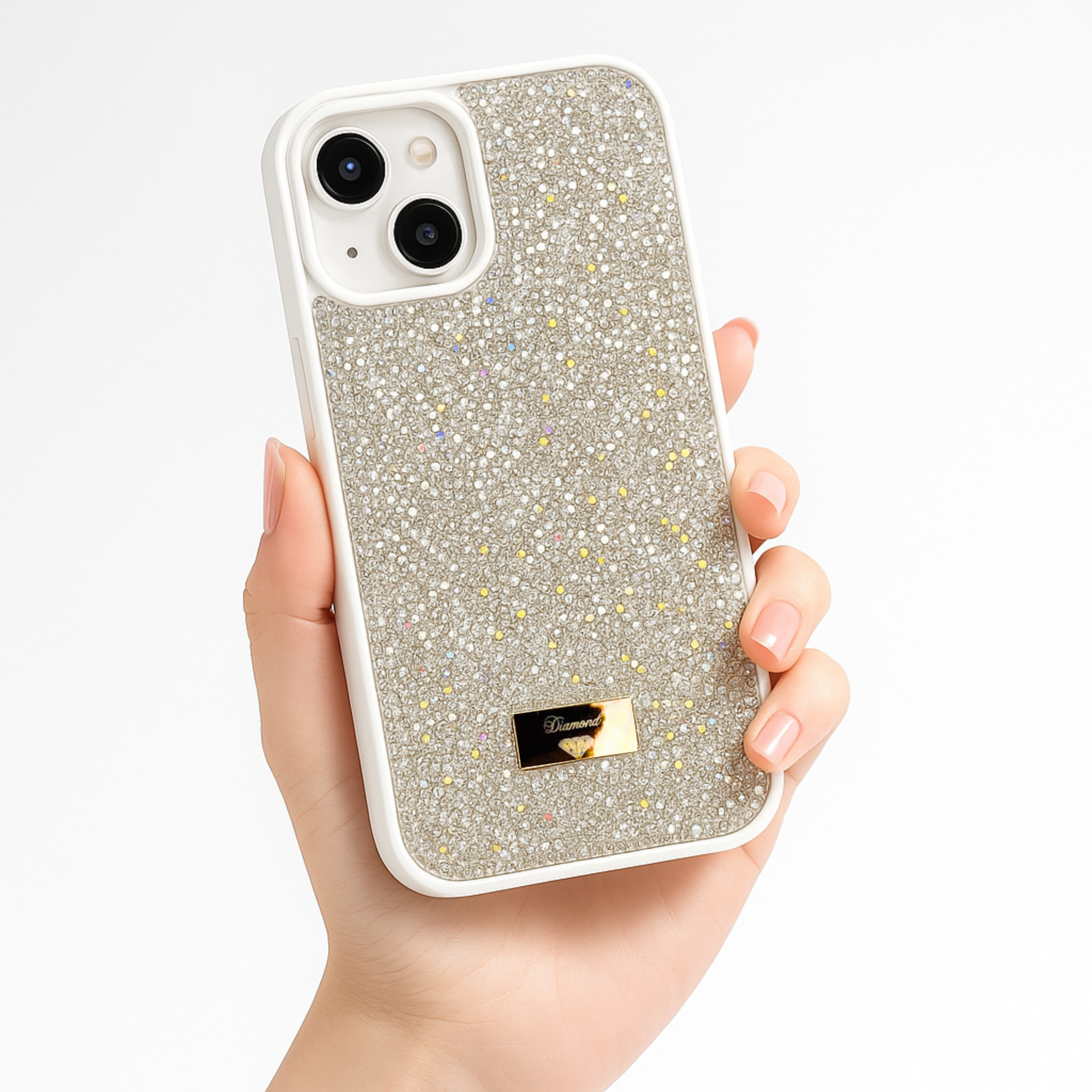 Funda Para Iphone Diamond Case con Brillos color Blanco
