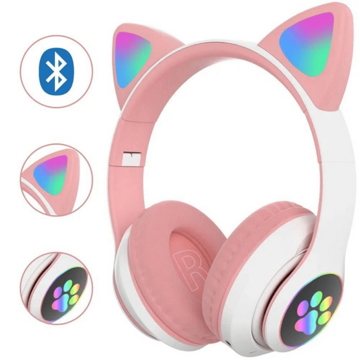 Auriculares Bluetooth Manos Libres para Niños Orejas de Gatito & Luces Color Rosa