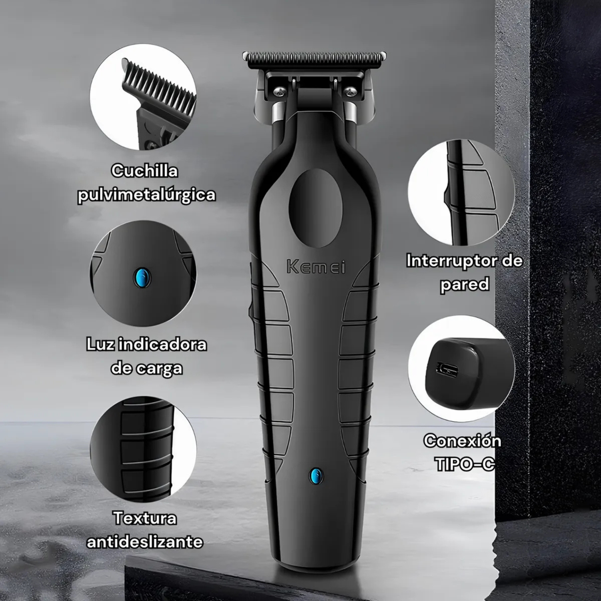 Cortadora De Pelo Profesional Kemei Km-2299 Usb Con Peines Negro