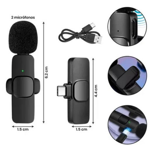 Micrófono Doble Inalámbrico Para Celular Compatible con Iphone y Android