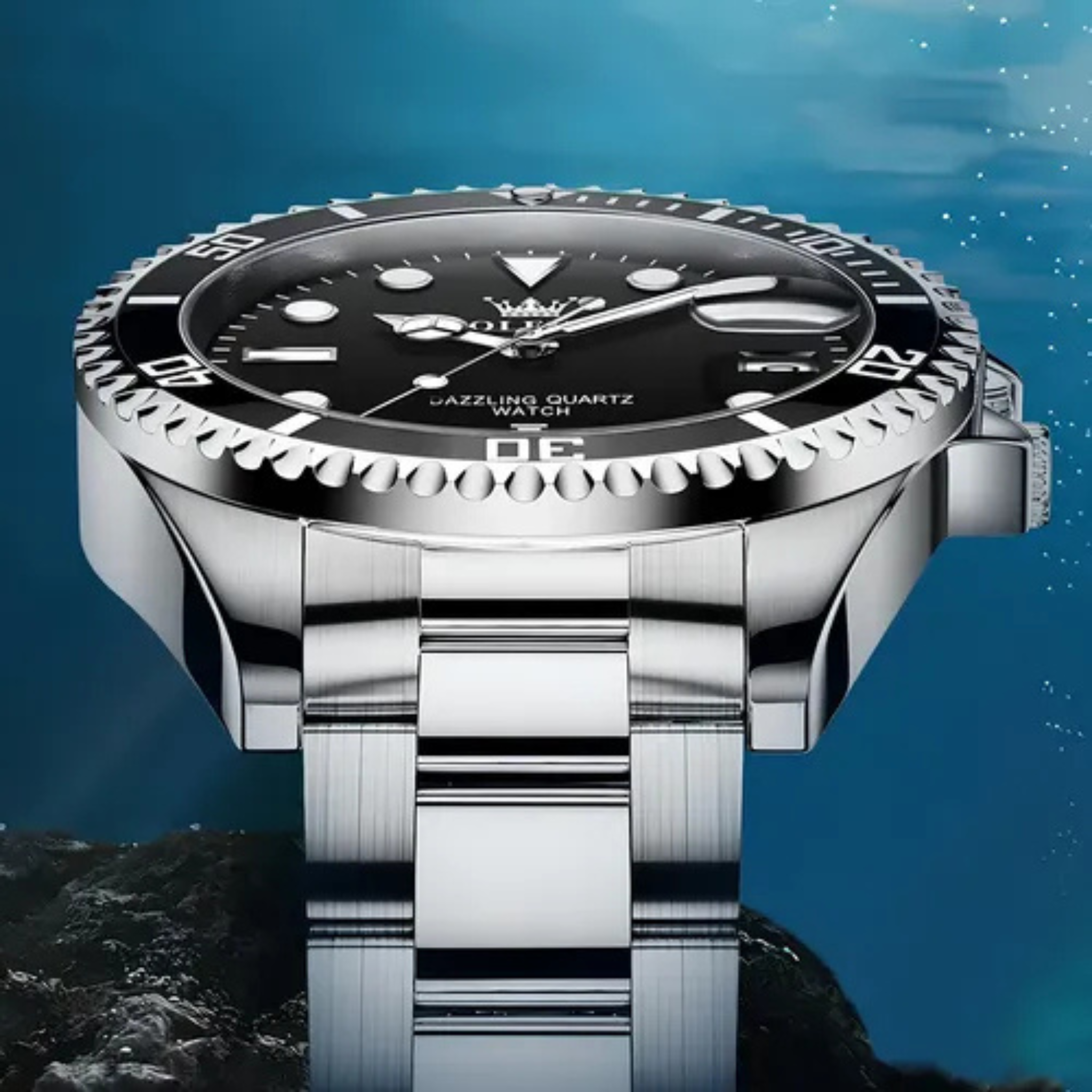 Reloj De Lujo Para Hombre Elegante Marca Olevs Malla Acero Plateado Con Dorado Negro