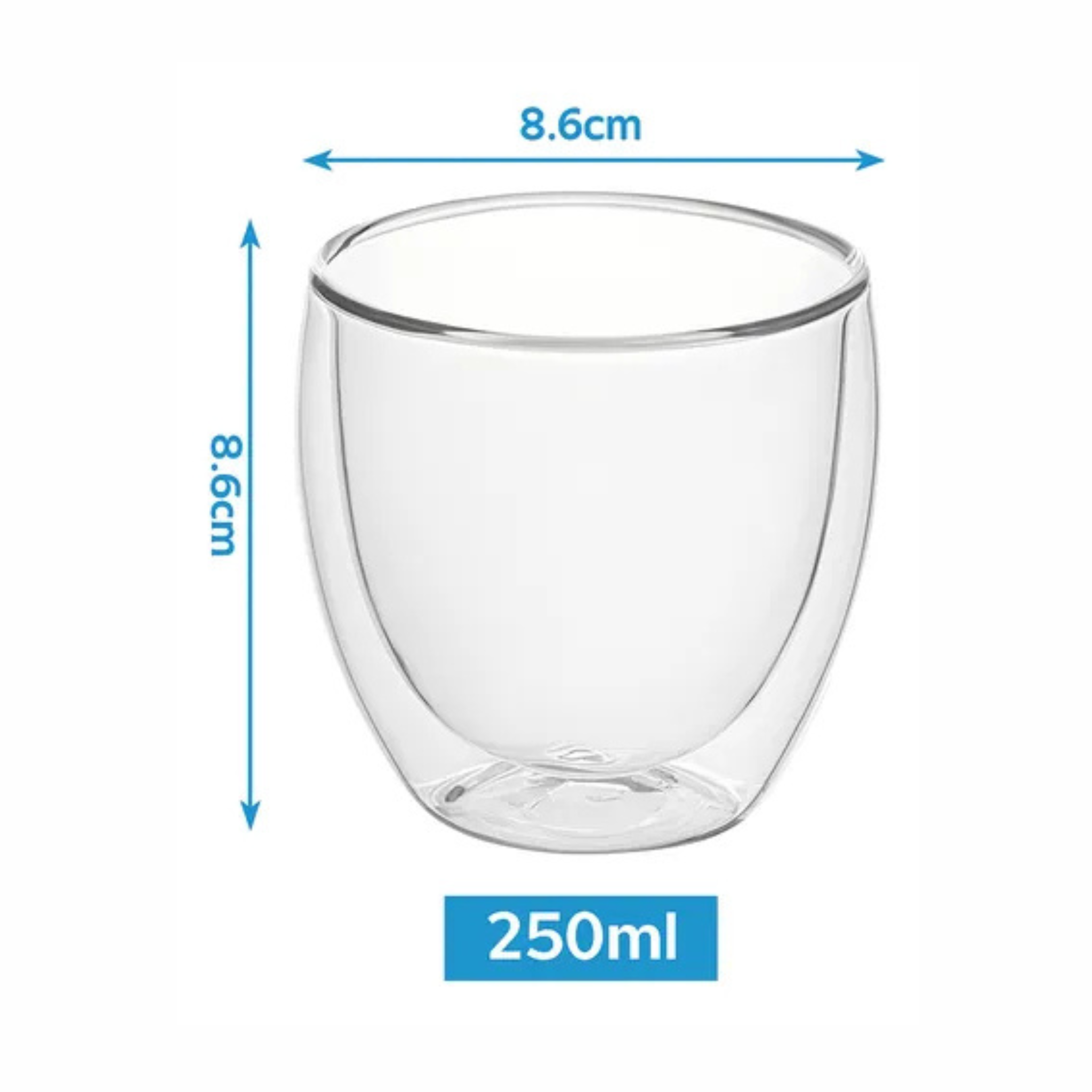 Pack 2 Vasos De Vidrio Doble Pared Café Té Sin Asa 250ml Transparente