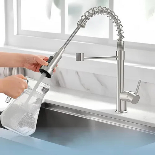 Canilla Grifo Monocomando Flexible Extensible Cocina Mesada Plateado Cromado