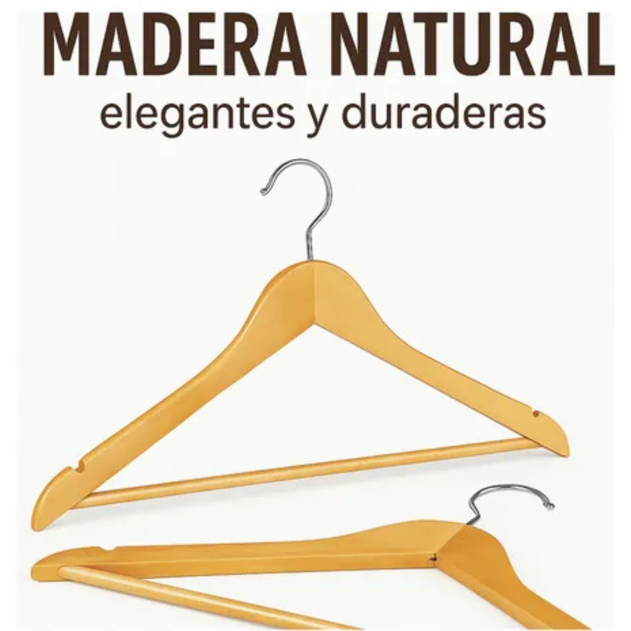 Pack De 10 Perchas De Madera Calidad Premium Resistentes Marrón Claro