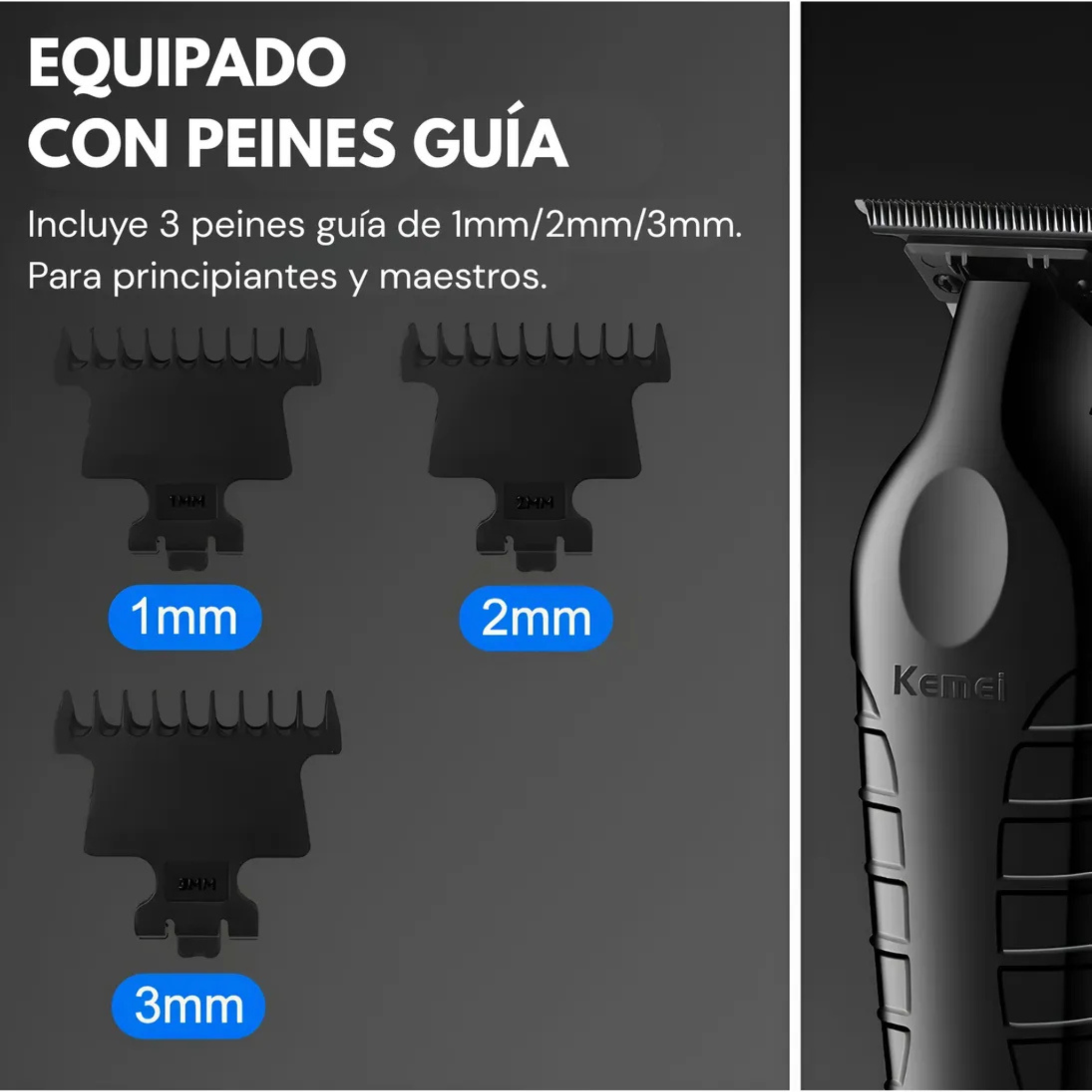 Cortadora De Pelo Profesional Kemei Km-2299 Usb Con Peines Negro