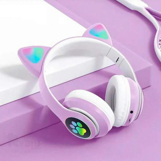 Auriculares Bluetooth Manos Libres para Niños Orejas de Gatito & Luces Color Lila