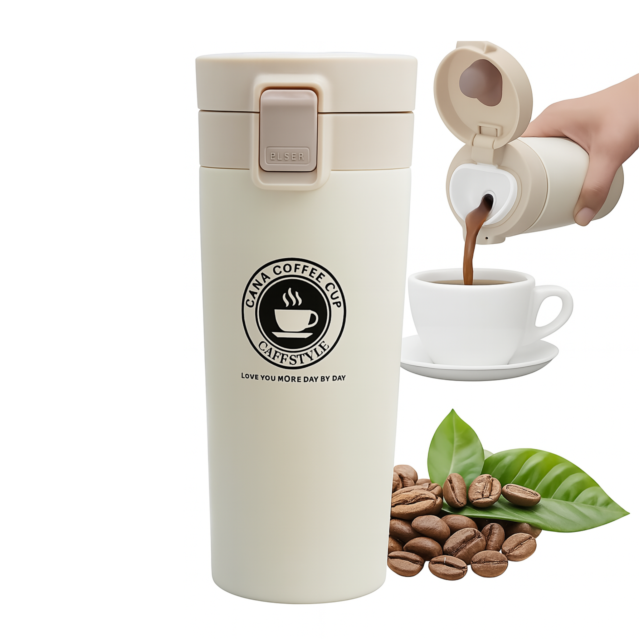 Vaso Térmico Premium Acero Inoxidable Vaso Termo Café o Té color Beige 510ML