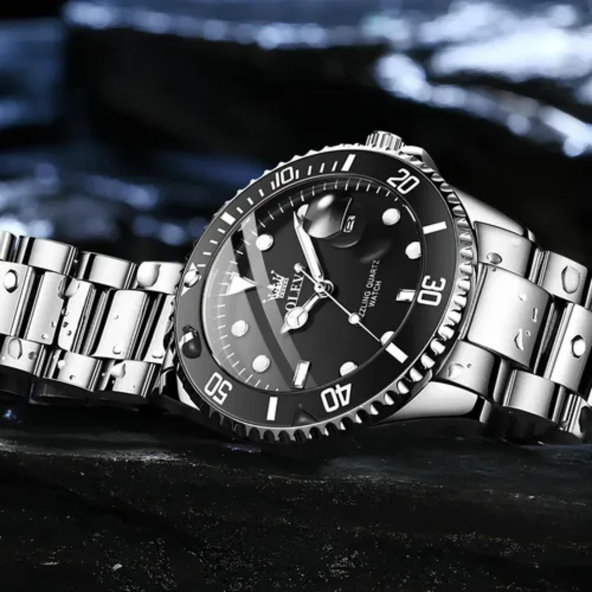 Reloj De Lujo Para Hombre Elegante Marca Olevs Malla Acero Plateado Con Dorado Negro