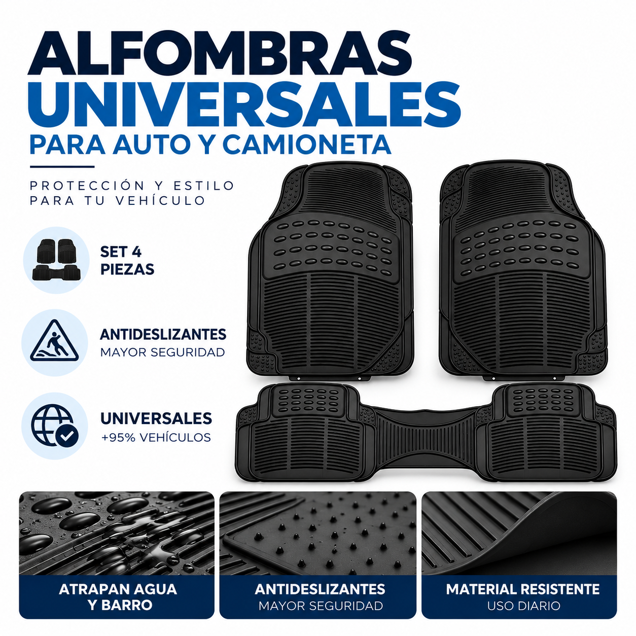 Alfombras Para Auto/Camioneta Anti desliz Universal