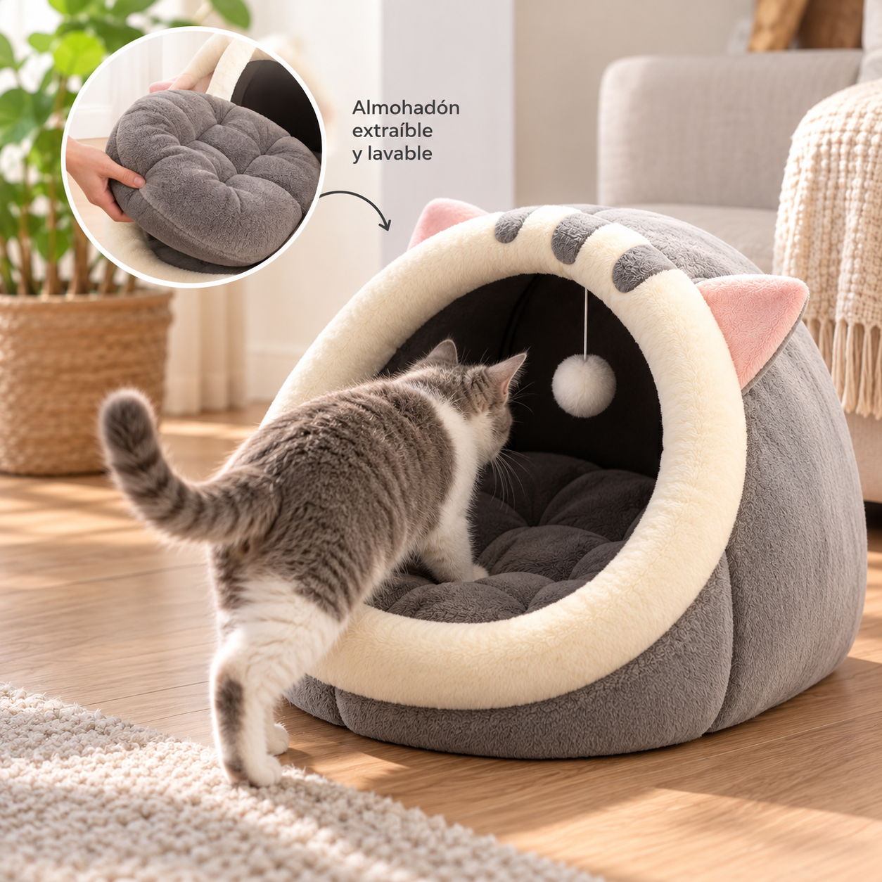 Cama Cueva para Gatos con Juguete Colgante | Varios Modelos