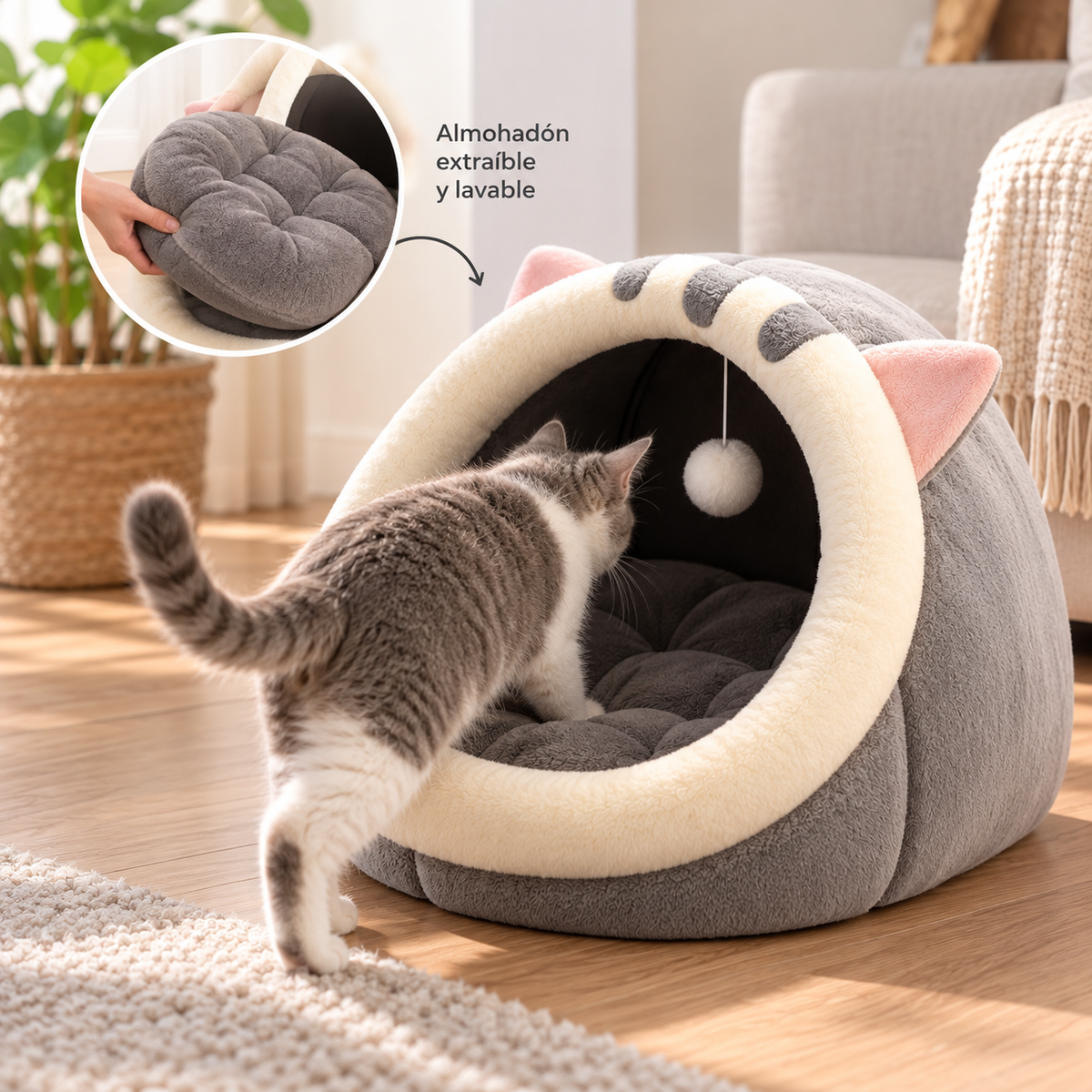 Cama Cueva para Gatos con Juguete Colgante | Varios Modelos