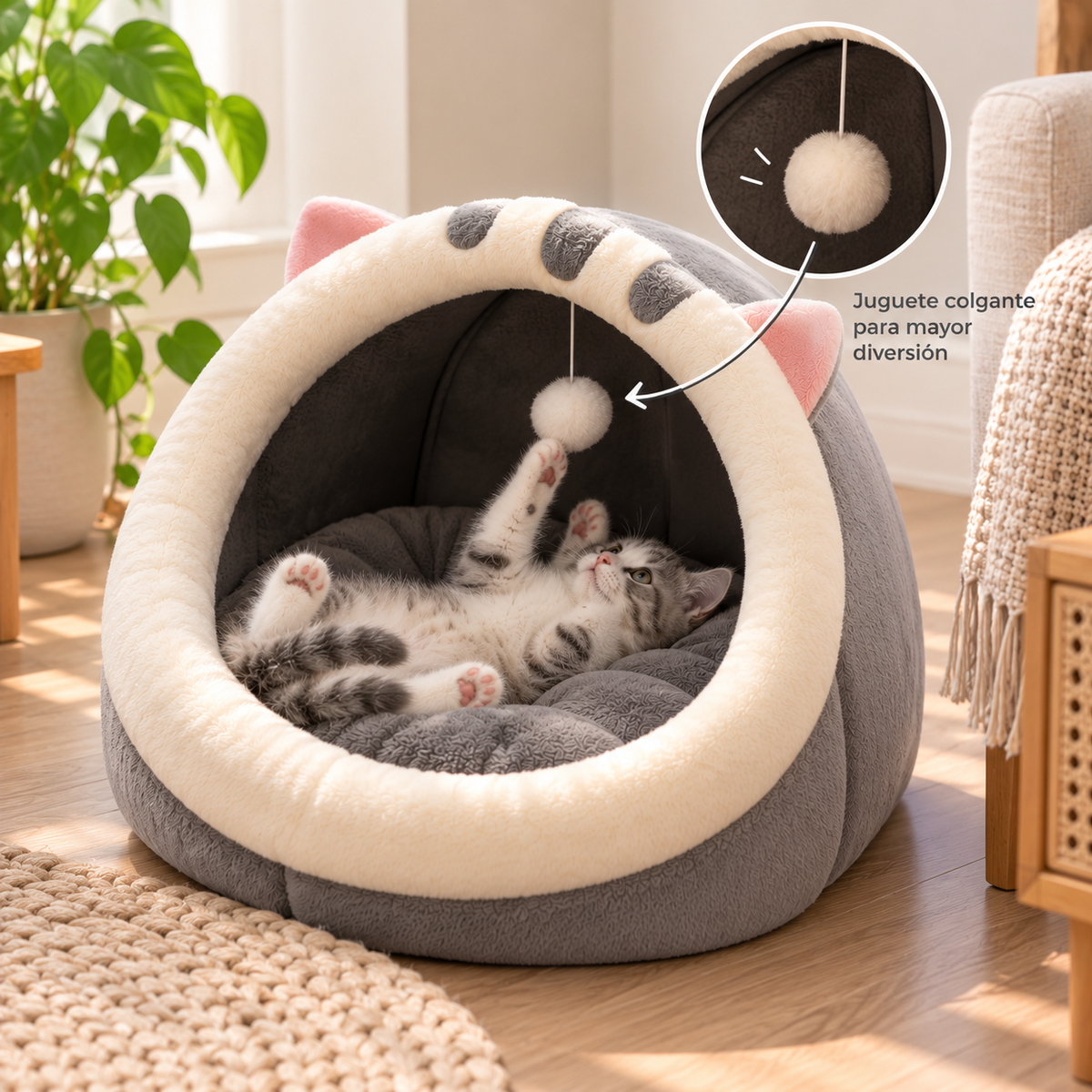 Cama Cueva para Gatos con Juguete Colgante | Varios Modelos