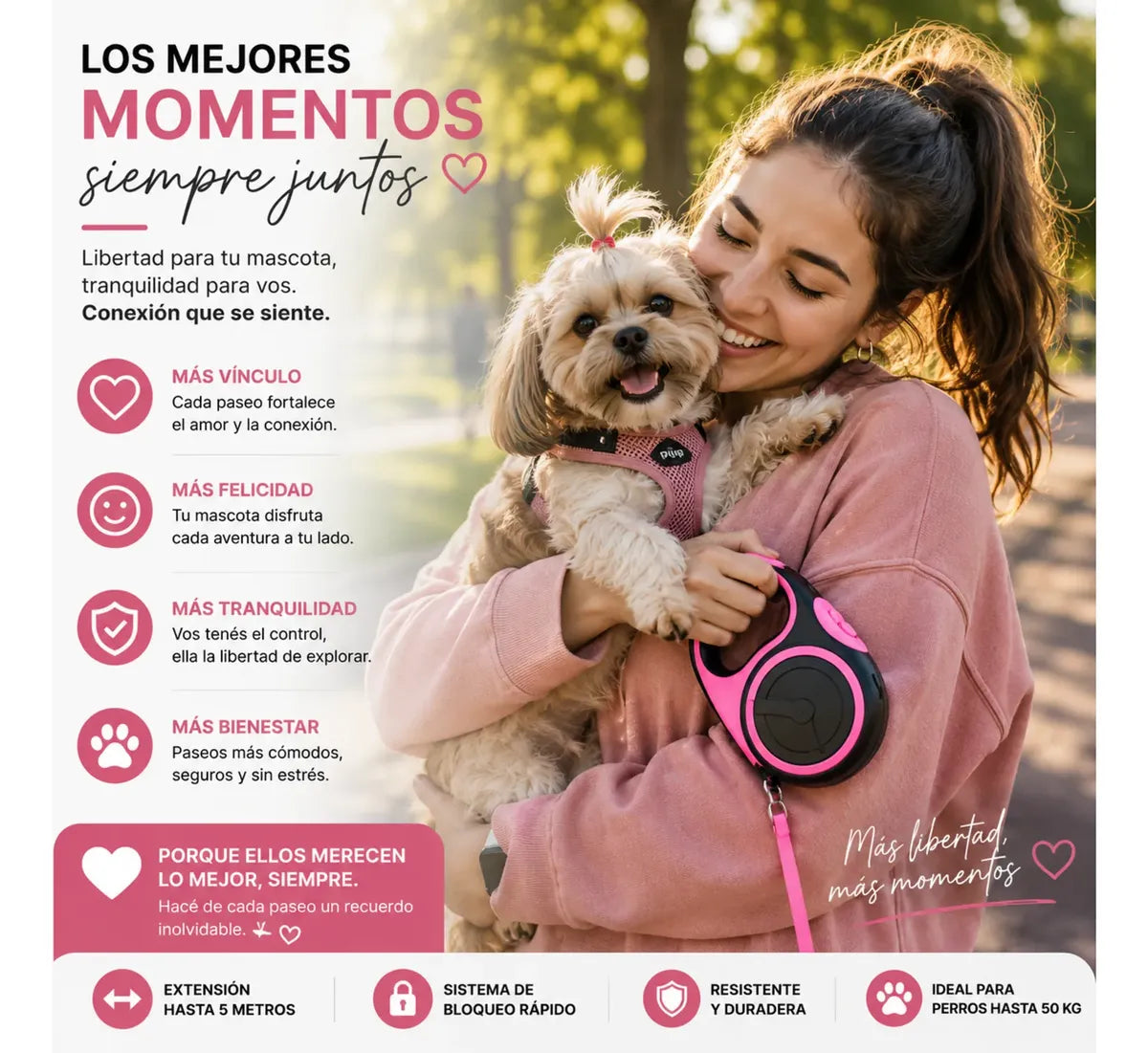 Correa Extensible Retráctil 5m Para Mascotas Perros Y Gatos
