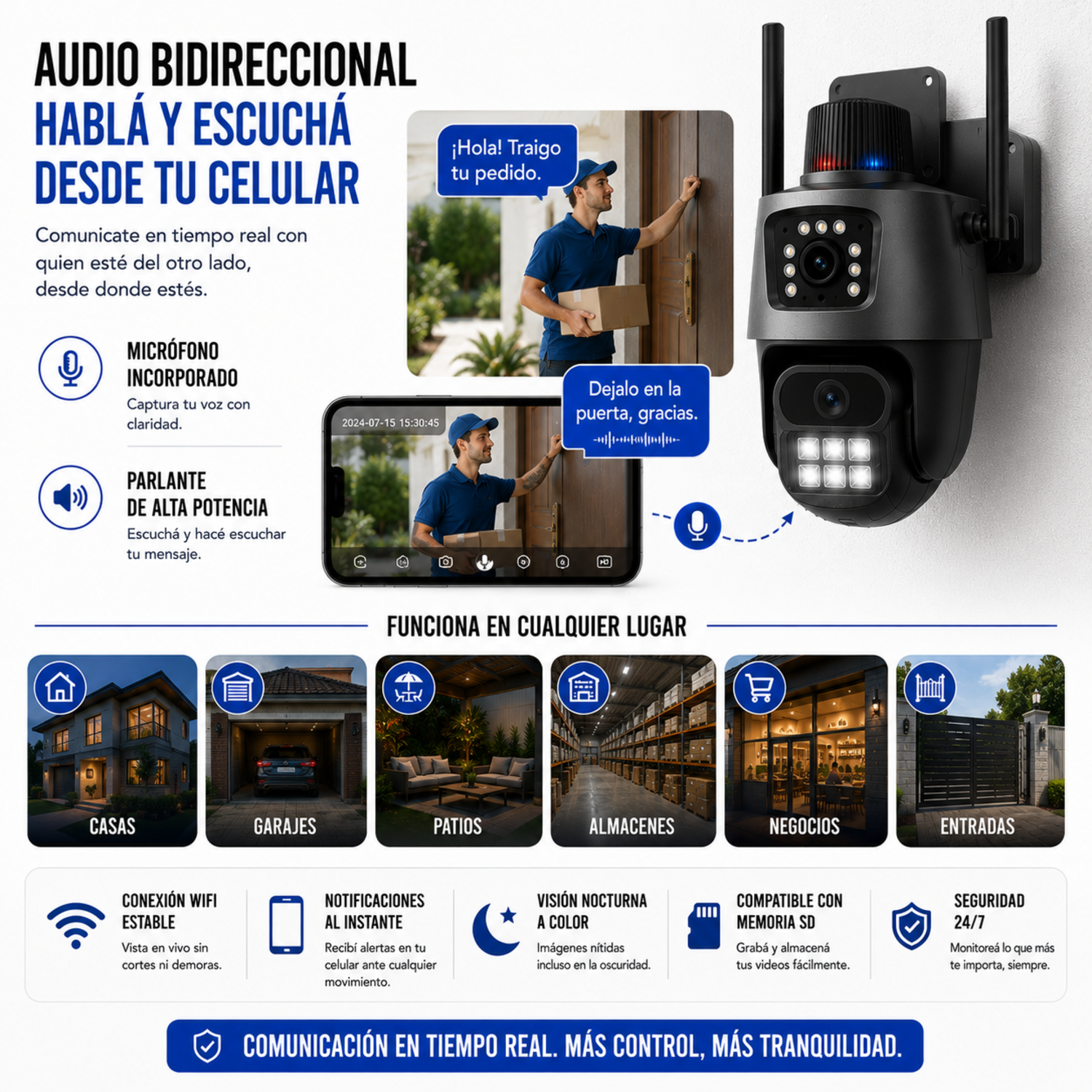 Cámara de seguridad Wifi PTZ 360° con doble lente y sirena 6MP
