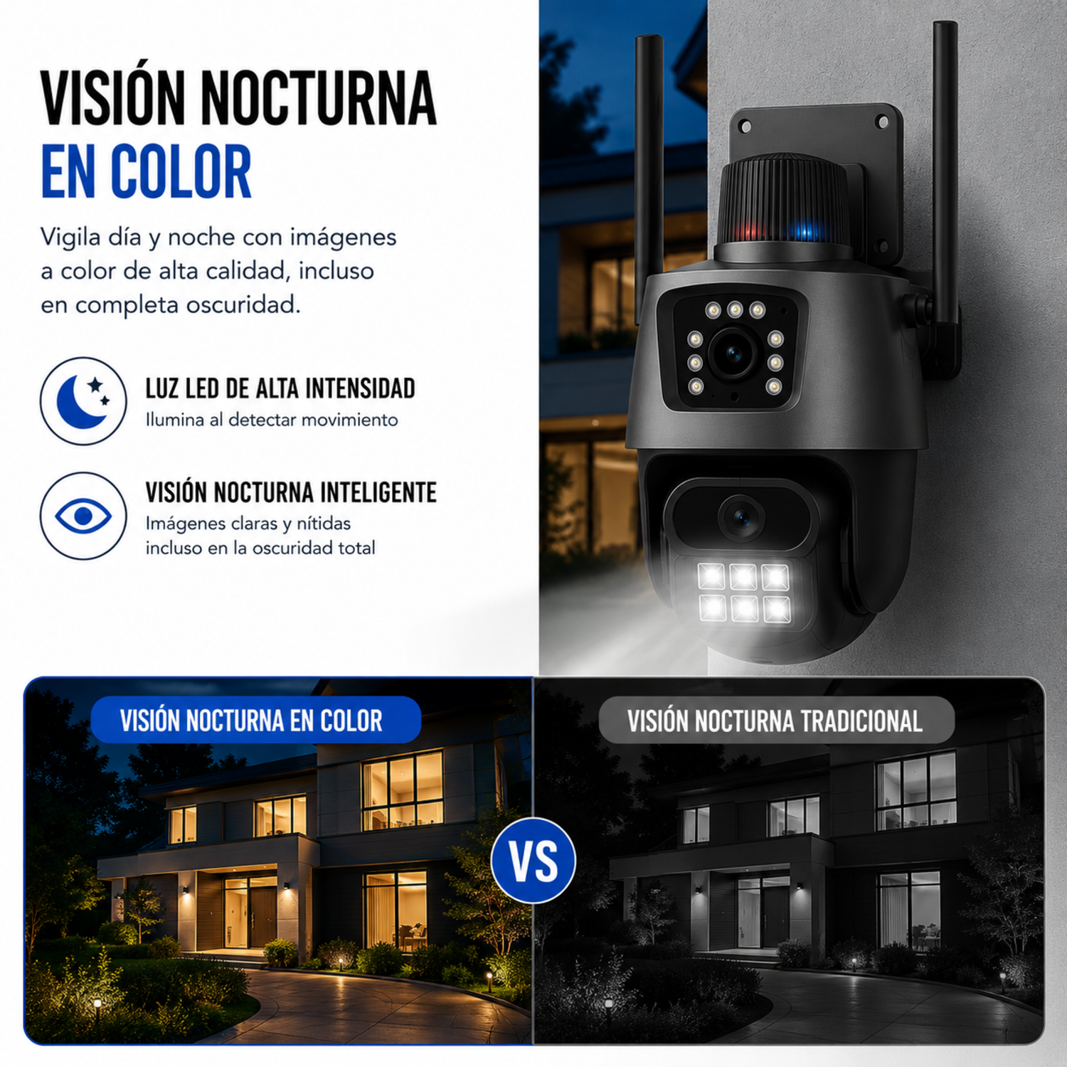 Cámara de seguridad Wifi PTZ 360° con doble lente y sirena 6MP