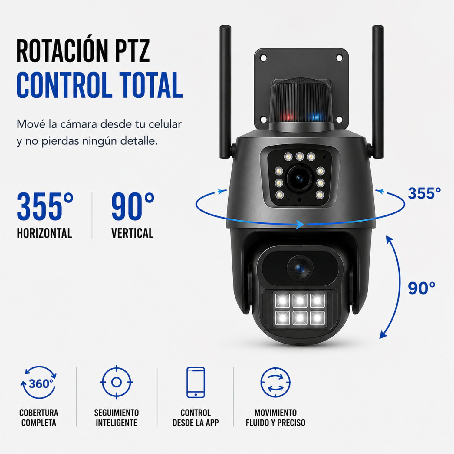 Cámara de seguridad Wifi PTZ 360° con doble lente y sirena 6MP