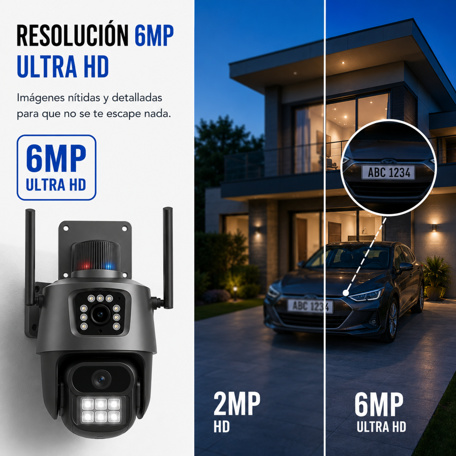 Cámara de seguridad Wifi PTZ 360° con doble lente y sirena 6MP