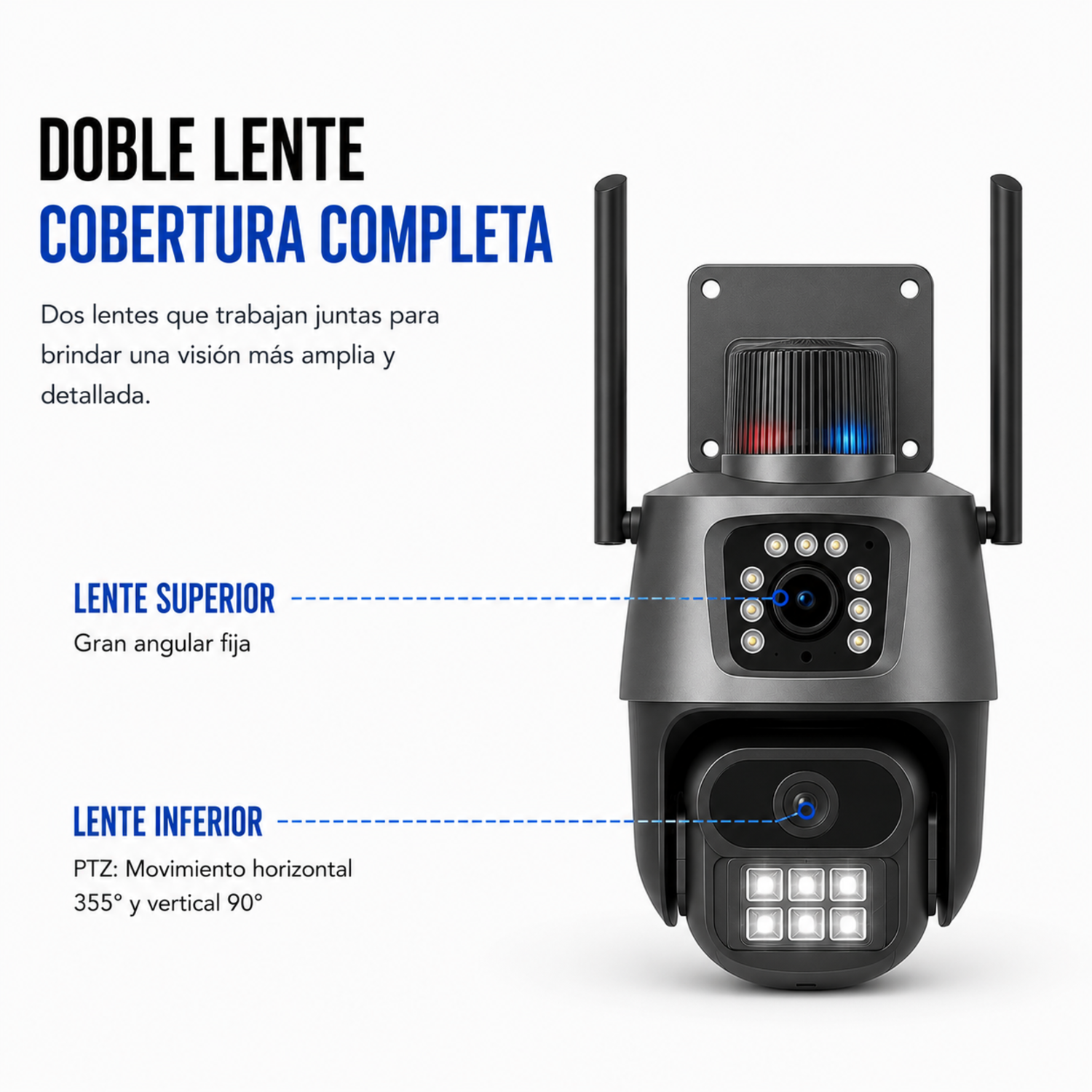 Cámara de seguridad Wifi PTZ 360° con doble lente y sirena 6MP