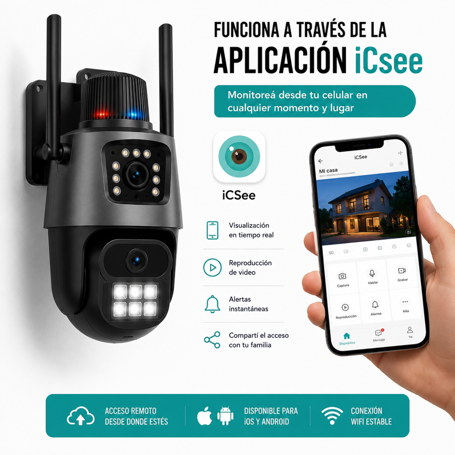 Cámara de seguridad Wifi PTZ 360° con doble lente y sirena 6MP