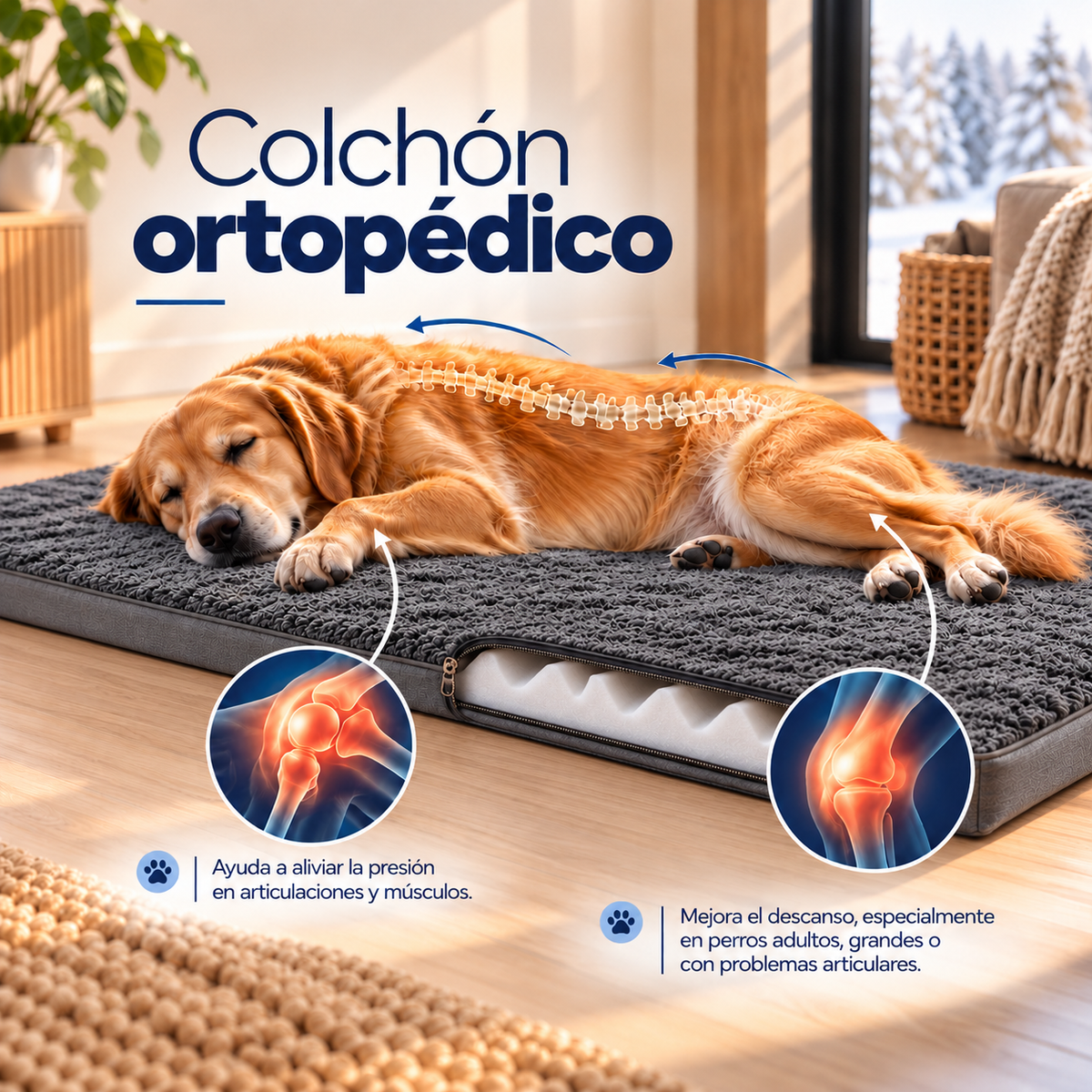 Cama Ortopédica para Perros de Alta Densidad | Reversible y Lavable – 3 Tamaños