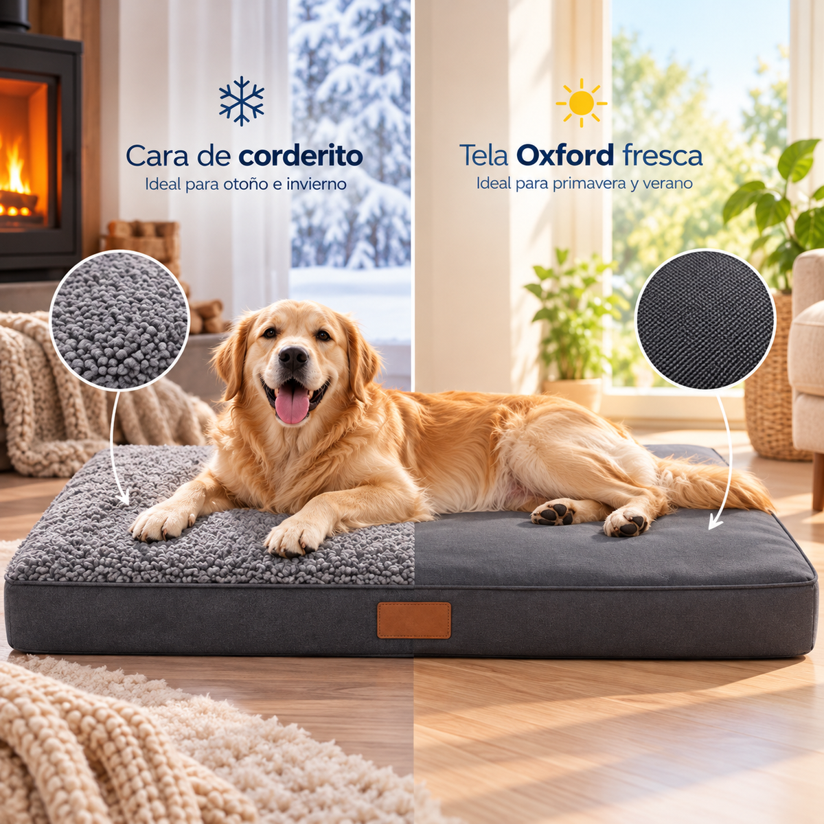 Cama Ortopédica para Perros de Alta Densidad | Reversible y Lavable – 3 Tamaños