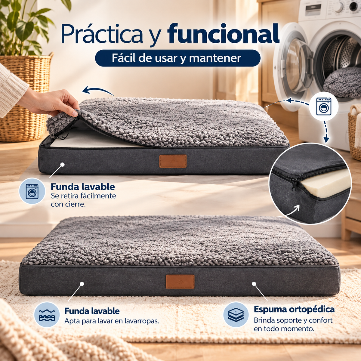 Cama Ortopédica para Perros de Alta Densidad | Reversible y Lavable – 3 Tamaños