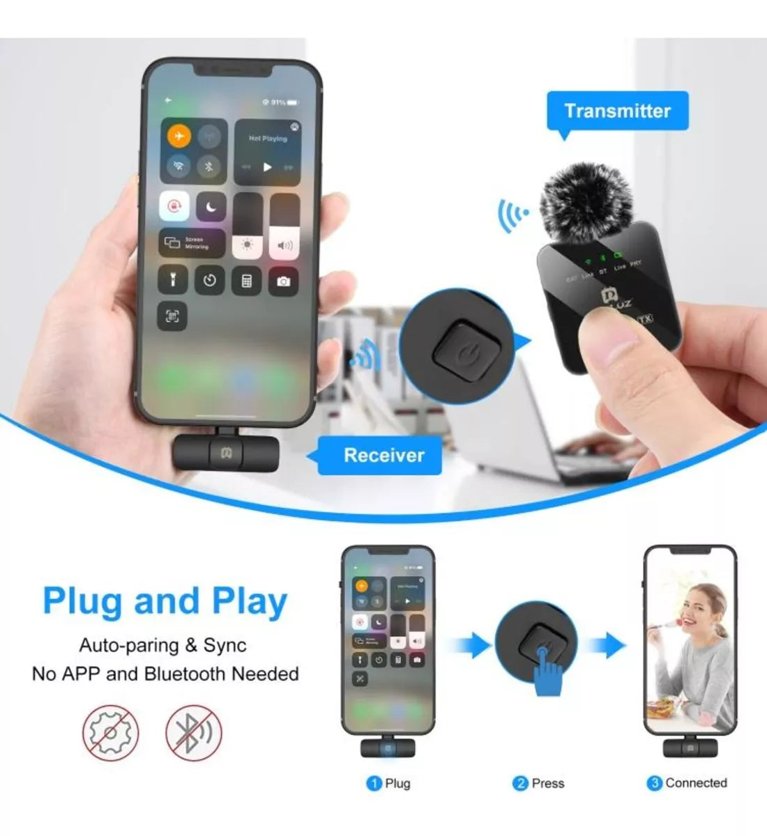 Micrófono Inalámbrico De Solapa Premium Para Iphone y Android