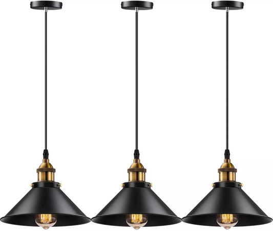 Pack X 3 Lampara Techo Colgante 26cm Metal Vintage Calidad Color Negro