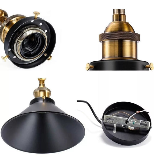 Pack X 3 Lampara Techo Colgante 26cm Metal Vintage Calidad Color Negro