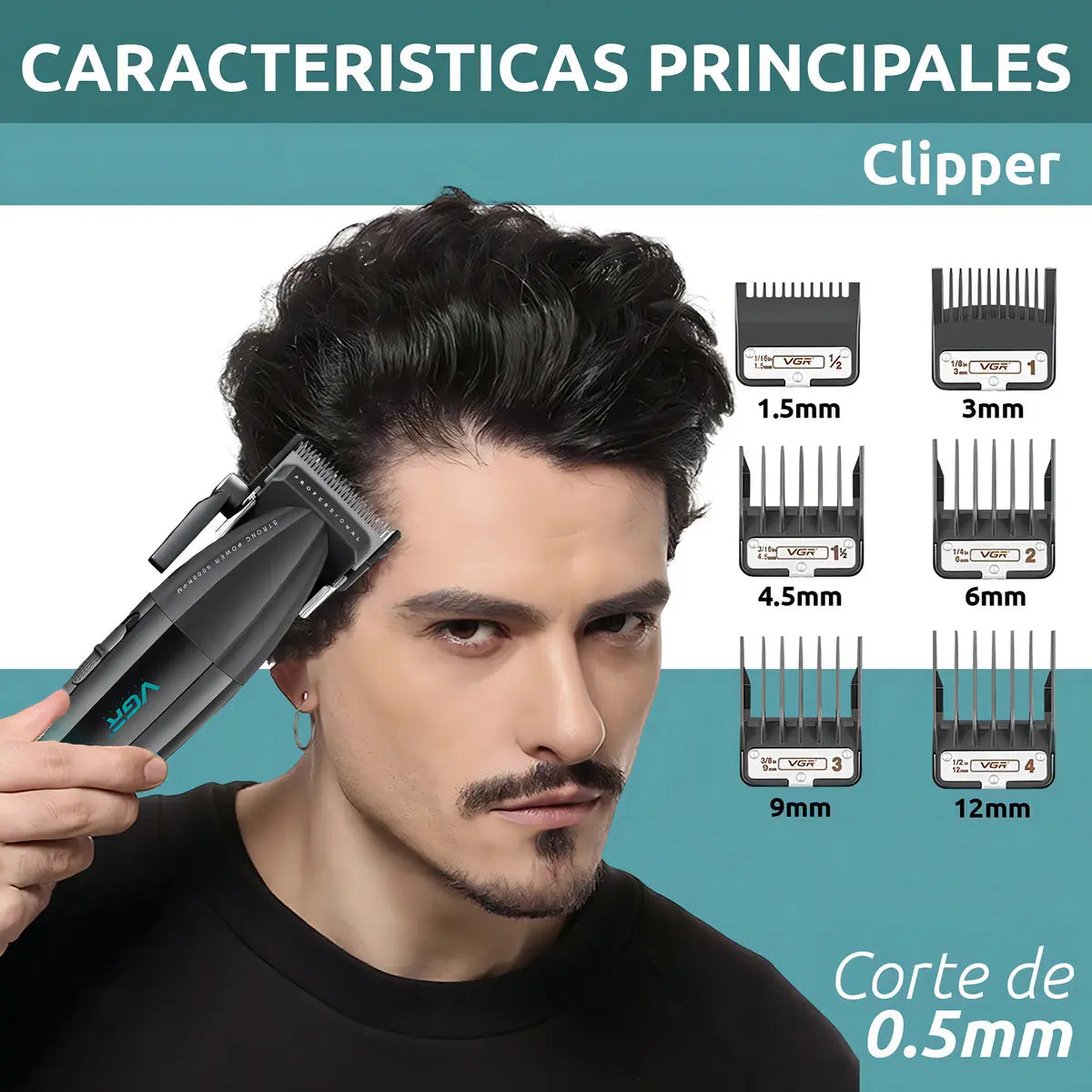 Kit Máquinas Barbería Clipper Trimmer Pro Vgr V-640 9000 Rpm Negro