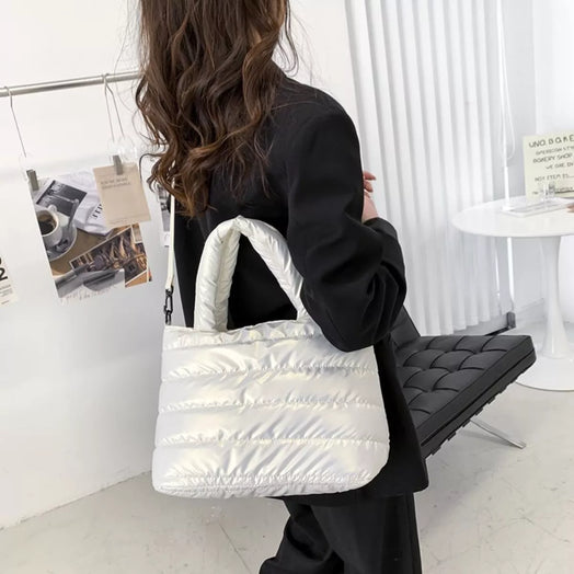 Bolso de hombro acolchado para mujer, bolso de hombro a la moda, color blanco