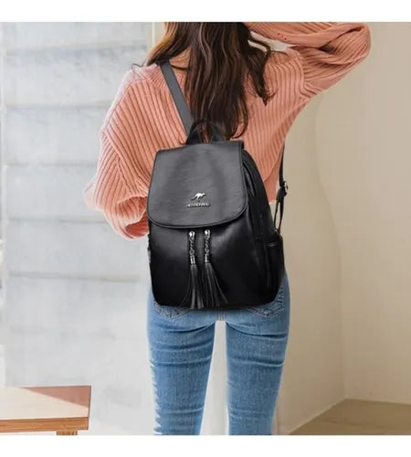 Mochila Importada Para Dama de Cuero Negro
