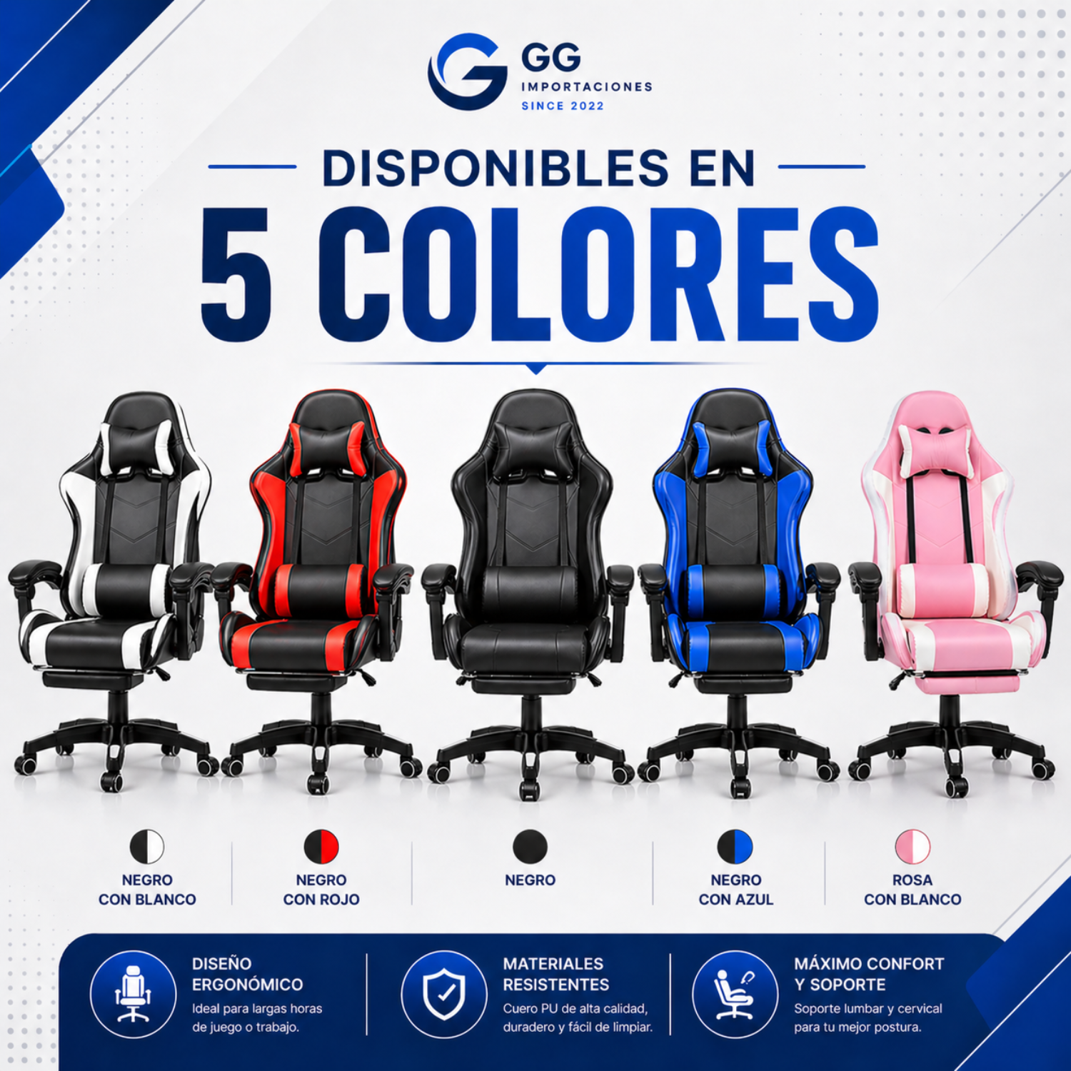 Silla Gamer Ergonómica Reclinable Luces Rgb Con Apoya Pies