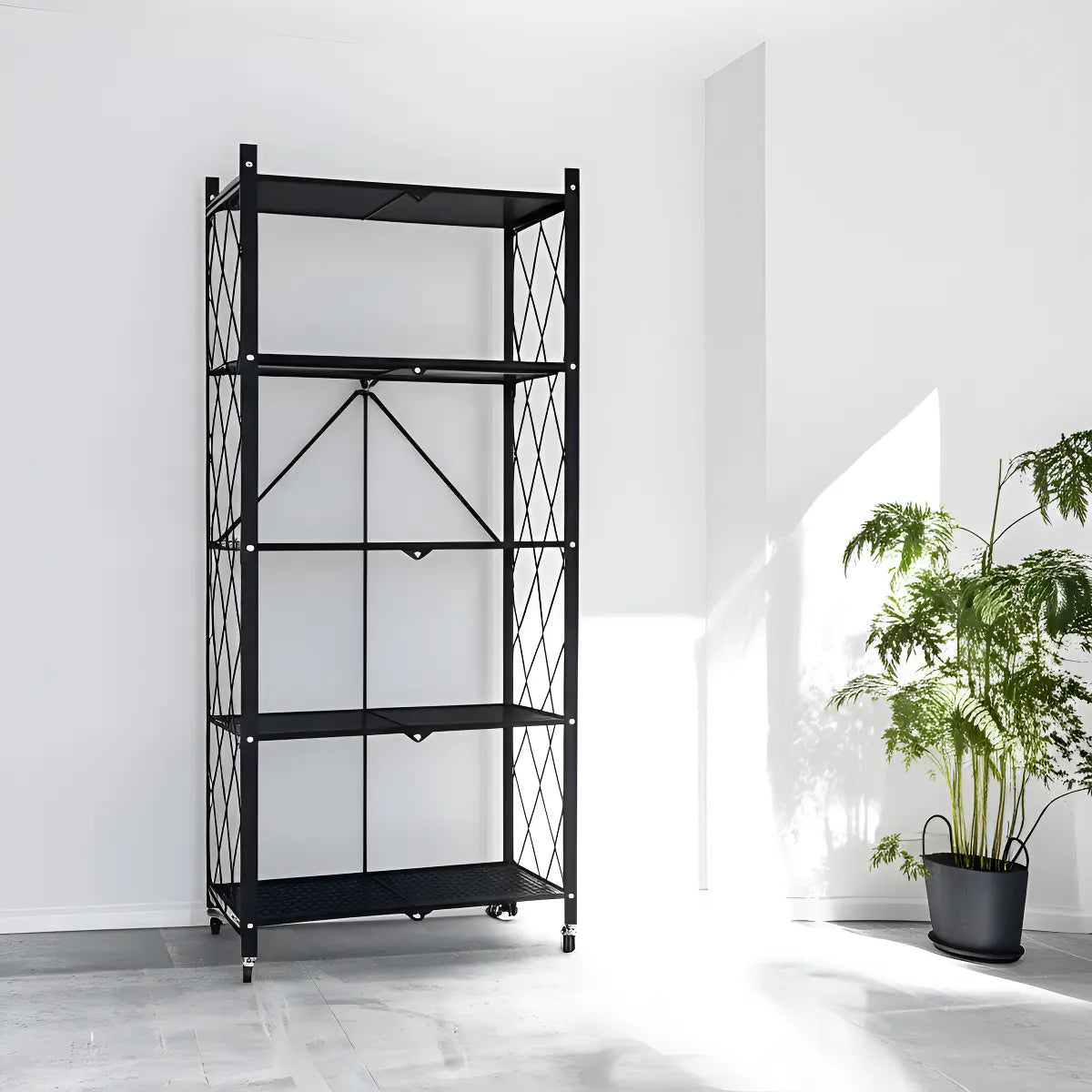 Estanteria Metalica Plegable Con Ruedas Raynee 5 Niveles Color Blanco