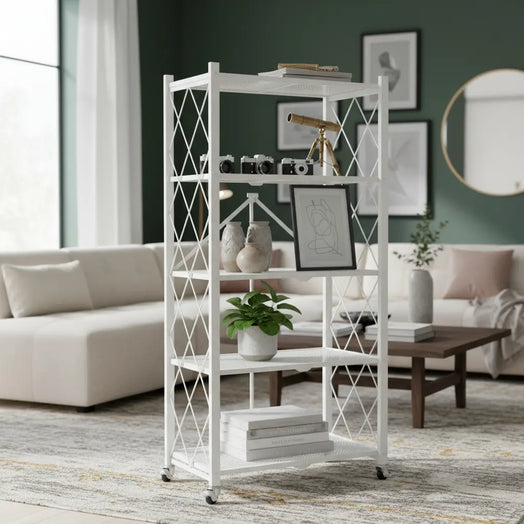 Estanteria Metalica Plegable Con Ruedas Raynee 5 Niveles Color Blanco